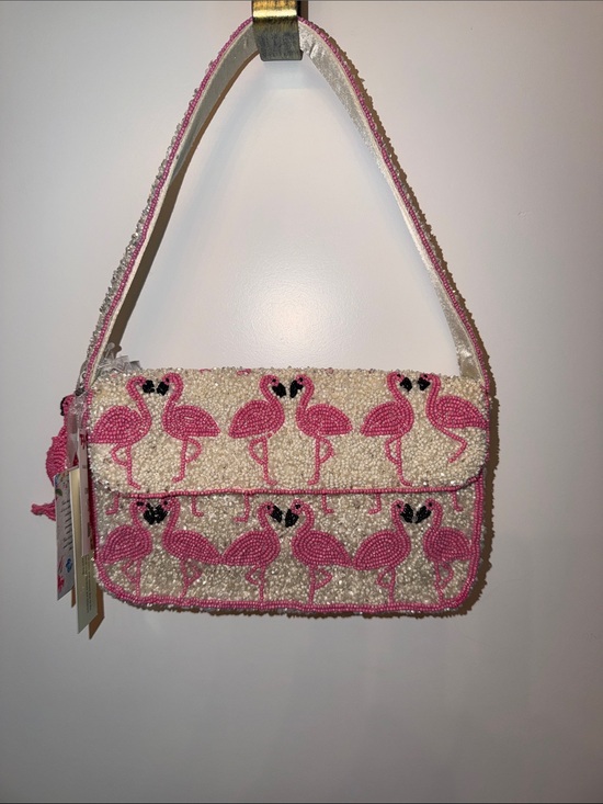 Handcrafted in India Handbags - NWT-Viral Pink Beaded Flamingo Shoulder Bag with BLING!!!  It sparkly!